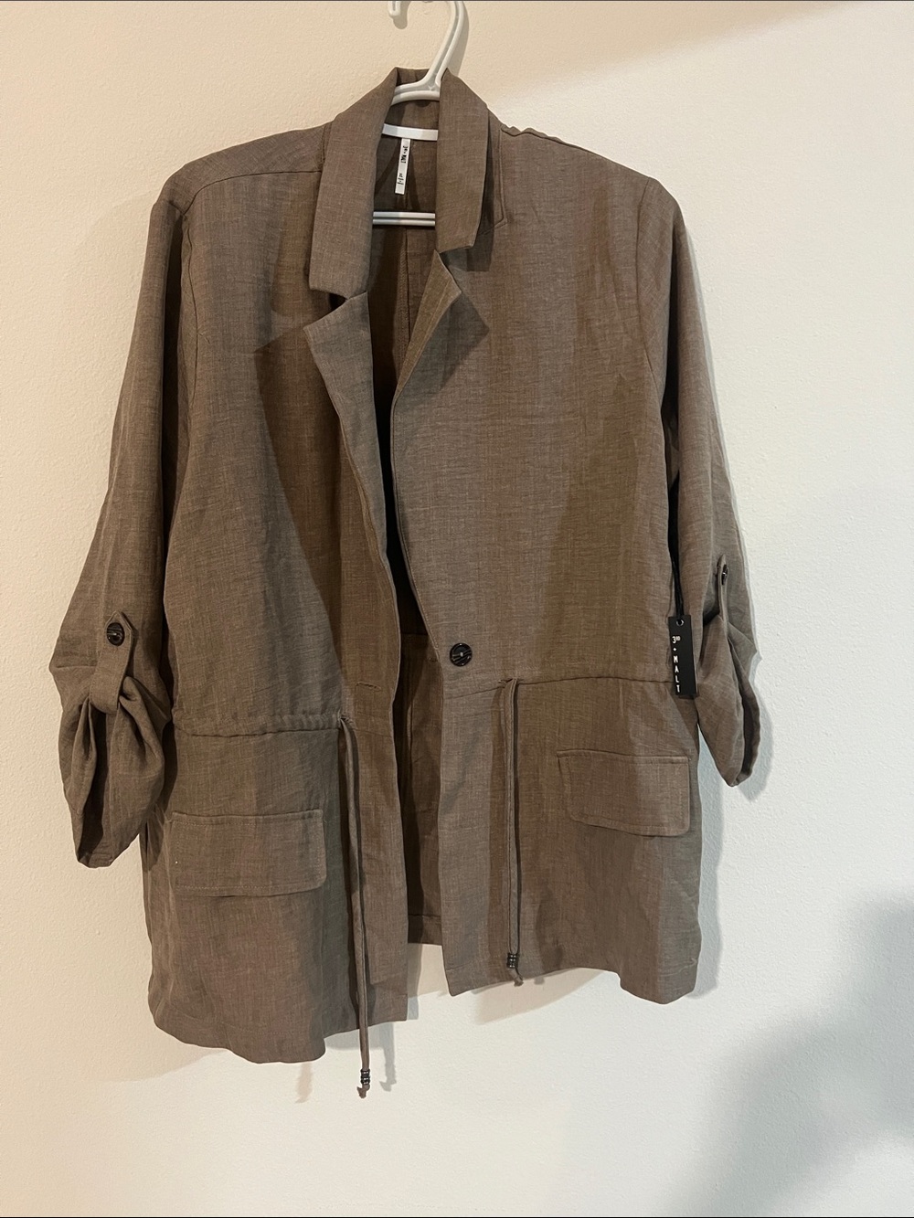 Relaxed Taupe Utility Jacket with Drawstring Waist